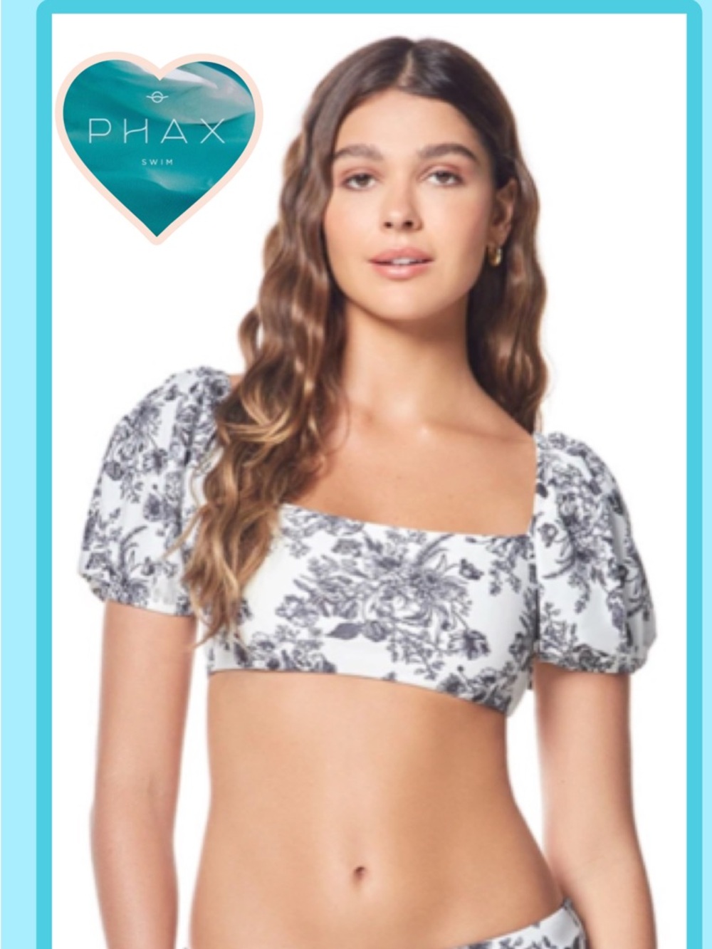 NWT Phax Swim Puff Sleeve Bikini Crop Top Only Size Large
